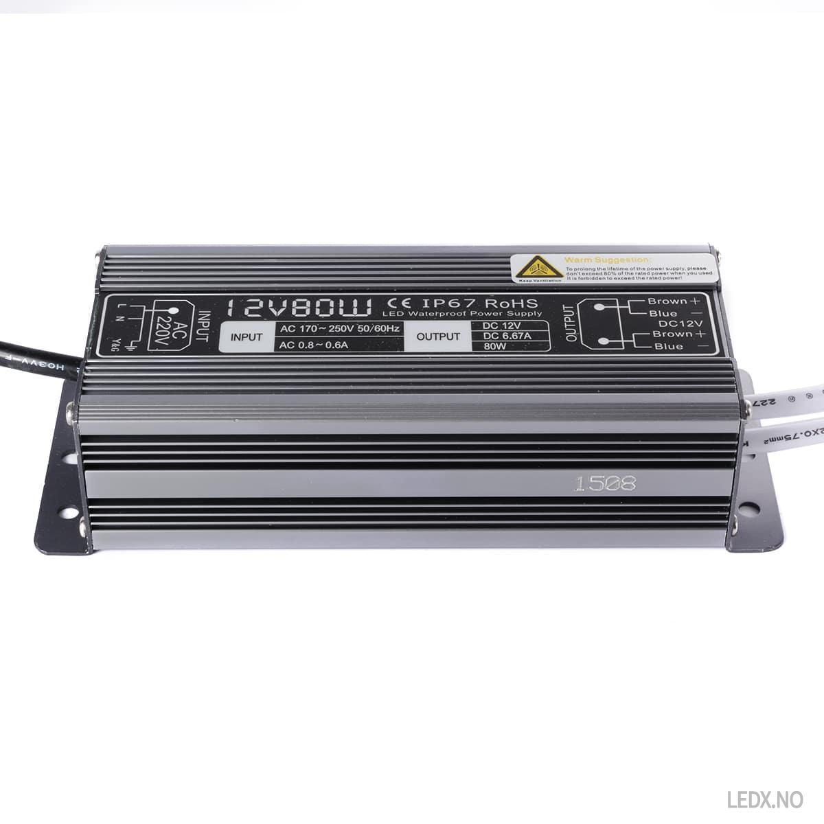 LED 80 watt strip trafo (TRW-1224-80) - Bilde 2